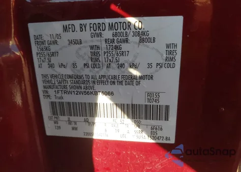 2006 Ford F-150 Xlt from USA, damaged, VIN 1FTRW12W56KB76066